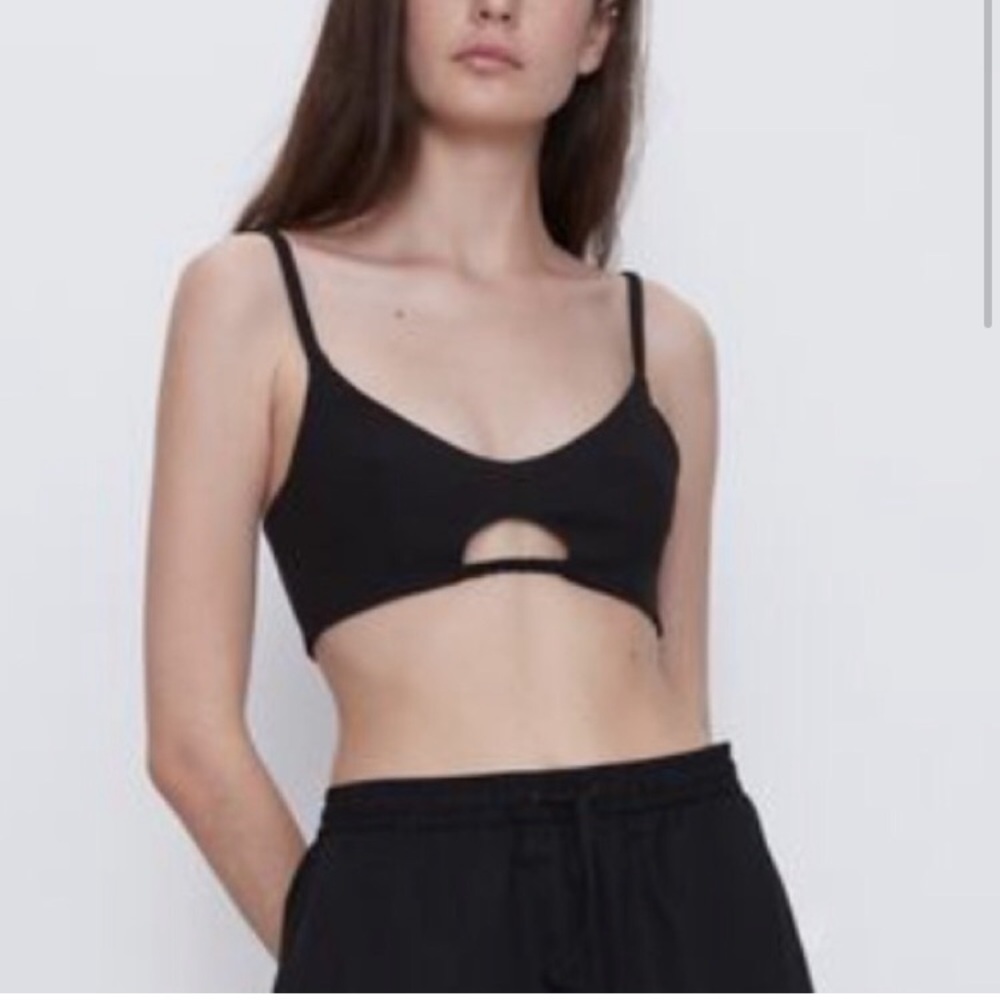 Zara Black Cutout Cropped/Bra Top Size L